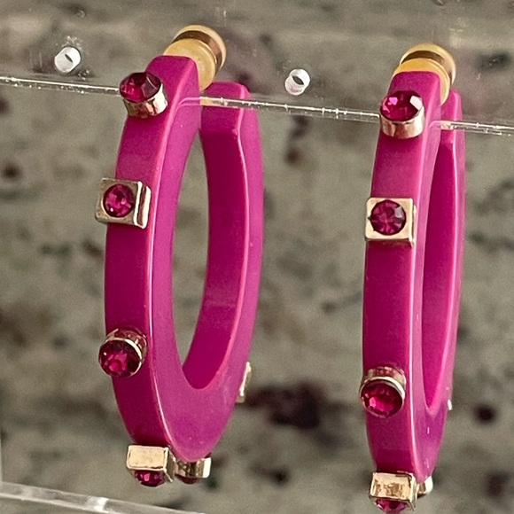 Smith & Co City Girl Small Jewel Hoop Earrings Fuschia Magenta Pink - Picture 1 of 7